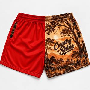 กางเกงขาสั้นพิมพ์ลายสำหรับผู้ชาย Country Shine ลายจิงโจ้ ผลิตจากผ้าโพลีเอสเตอร์/คอตตอนที่เป็นมิตรกับสิ่งแวดล้อม เอวสูง มีเชือกผูกและกระเป๋า - Product Image 2