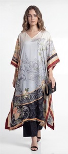 Vestido Largo Kaftán de Poliéster y Seda con Estampado y Cuello en V para Mujer, Transpirable, Holgado, Elegante, Fluido, Estilo Modesto, para Verano - Product Image 2