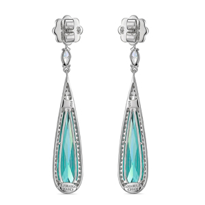Boucles d'oreilles pendantes de luxe pour femmes en or 18 carats avec diamant taille poire et pierre goutte d'eau turquoise, bijoux de mariage - Product Image 2