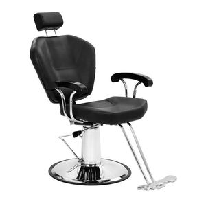 Sillón de Barbería Reclinable Negro con Cubierta de Cuero PVC, Pedal Plateado en Hierro, Reposabrazos de ABS, Reposacabezas de Placa de Hierro 680, Capacidad de 150 kg - Product Image 4