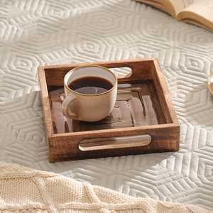 Plateau de service en bois avec poignée en métal antidérapante, gadgets de cuisine, plateau de présentation alimentaire, vaisselle en bois de qualité supérieure, plateaux de service alimentaire - Product Image 6