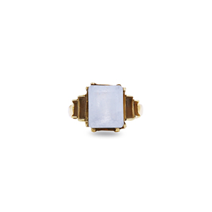 Art Deco Chalcedony <b>Ring</b> in <b>Gold</b> Plated Brass - Product Image 1