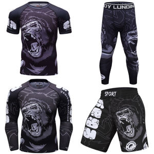 Conjunto de Camiseta y Pantalones Cortos Deportivos de Compresión para Hombre, con Estampado de Gorila, Protección UV UPF50+, de Secado Rápido, en Spandex y Poliéster - Product Image 1