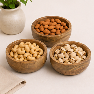 Ensemble de bols en bois de manguier naturel, faits à la main, écologiques et très tendance, pour servir des salades et des fruits, ustensiles de cuisine durables et éco-responsables - Product Image 6