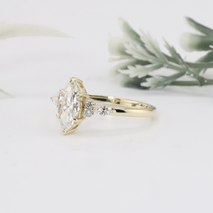 Marquise Cut Simulated Lab Grown Diamond Gold Engagement <b>Ring</b> Classic Cluster Accent <b>Plain</b> Wedding Band Party Women - Product Image 3