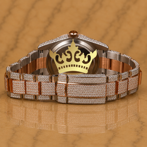 Full Pave Rose Gold Diamond Watch Men Brown Dial Stainless Steel <b>Wristwatch</b> - Product Image 4