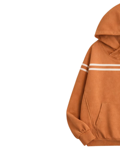 Sudadera con Capucha para Hombre, Color Naranja Quemado, con Rayas en el Pecho, Estilo Casual Urbano, Felpa de Algodón, Bolsillo Canguro, Personalizable - Product Image 3