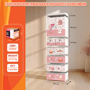 Nandos Rabbit 8 Tier Children Plastic Cabinet Drawer with <b>Keys</b> and Flat <b>Panel</b> Hinged Doors Suitable for Bedroom Organization - Product Image 5