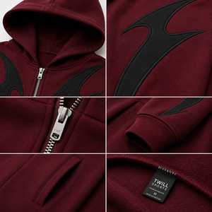Sudadera con Capucha y Cremallera para Hombre, Color Granate, de Algodón, con Diseño Estampado en Silicona Negra, Lavado Ácido, Bolsillo Delantero, Corte Regular, Ropa Casual de Invierno - Product Image 3