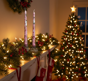 Velas Cónicas Florales Rosas Pintadas a Mano, Material WAXWARE, Edición Navidad y Pascua, Elegante Juego de Decoración Inspirado en el Jardín (2) - Product Image 3