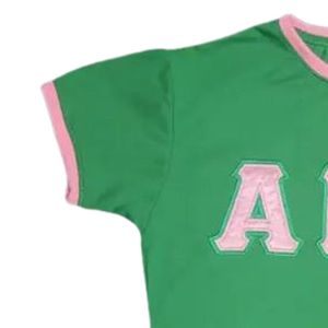 เสื้อยืดแขนสั้นสีเขียวสำหรับผู้หญิง แต่งแถบสีชมพู ปักตัวอักษรด้วยผ้าเชนิลล์ ผ้าฝ้ายลำลอง แฟชั่นฤดูร้อน เนื้อผ้านุ่ม สวมใส่สบายทุกวัน - Product Image 2