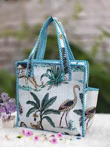 Sac fourre-tout en toile 100 % coton pliable à imprimé tropical, style bohème, forme rectangulaire, tissu durable, ouverture supérieure, grande capacité, pour le shopping - Product Image 2