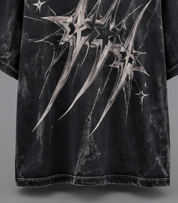 T-shirt noir oversize pour homme, manches courtes, col rond, imprimé graphique étoile, style streetwear - Product Image 3
