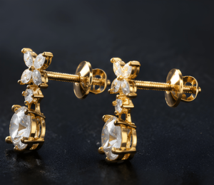 Lab Grown Diamond Floral Drop <b>Earrings</b> | Round Cut <b>Dangle</b> <b>Earrings</b> for Women | Luxury Fine Jewelry - Product Image 2