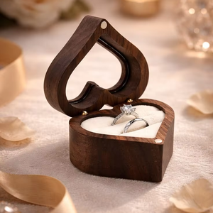 Customized Size Wooden <b>heart</b> <b>shape</b> ring <b>Box</b> Packaging Single Double Ring Collection Walnut Ring <b>Box</b> by blossom craft india - Product Image 1