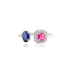 18K White Gold Toi Et Moi Ruby Sapphire Halo Diamond Ring - Product Image 2