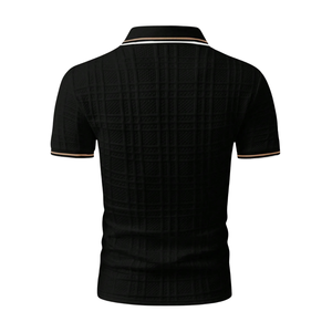 Camisa de Golf Negra Texturizada para Hombre, Manga Corta, Casual, de Punto, con Cuello y Botones al Frente, Transpirable, Servicio OEM, Uso Diario de Verano - Product Image 3