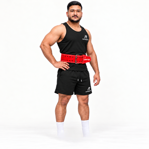 <b>Men</b> Leather Gym Lifting <b>Belt</b> Custom Logo Adjustable Double Prong Buckle Waist Support Fitness Training Wholesale OEM Supplier - Product Image 5
