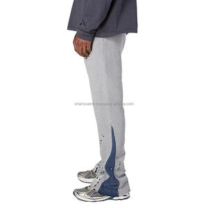 Venta caliente Streetwear Hombres Gris Fleece Flared Stacked Sweatpants Hombres Distressed Jogging Pantalones transpirables - Product Image 2