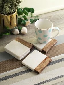 Juego de posavasos de madera y mármol premium, hechos a mano con piedra natural y madera de acacia, para protección de la mesa, decoración para té, café y bebidas. - Product Image 3