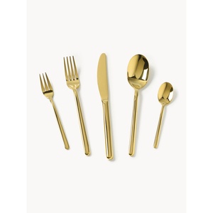 Ensemble de couverts en acier inoxydable doré avec manches blancs, design vintage, poli à la main, compatible lave-vaisselle, couteau, fourchette, cuillère pour mariage et dîner - Product Image 4