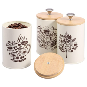 Glass Tea Coffee Sugar <b>Canister</b> <b>Set</b> 3 Pcs With Wooden Lids And Tray Kitchen Countertop Storage Containers - Product Image 2