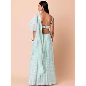 Lehenga choli ชุดงานแต่งงานเลื่อมสีฟ้าที่น่าสนใจ - Product Image 4