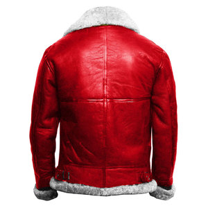 VORNEX INDUSTRY Blouson Bomber Homme Hiver en Cuir de Mouton Véritable Écologique avec Bordure en Peau de Mouton Rouge Teint en Pièce Classique et Élégant - Product Image 6