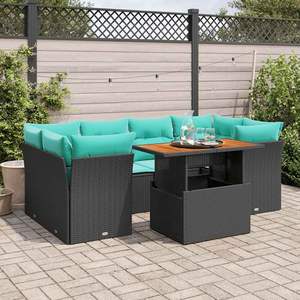 Set Divano da Esterno a 7 Pezzi in Polyrattan Nero con Cuscini - Elegante Arredamento da Giardino - Product Image 1