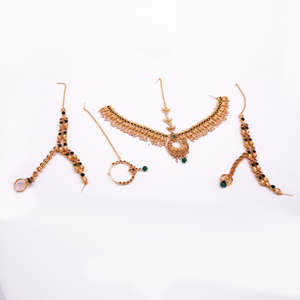 <b>Gold</b> Plated Alloy Kundan Necklace Earring <b>Ring</b> <b>Set</b> With Zircon Stones Classic Tassel Design For Women Wedding Jewelry - Product Image 1