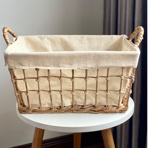 High-Quality Natural Water Hyacinth Seagrass Rattan Bamboo <b>STORAGE</b> <b>BASKET</b> with Frame and Removable Cotton Liner Wholesale - Product Image 6