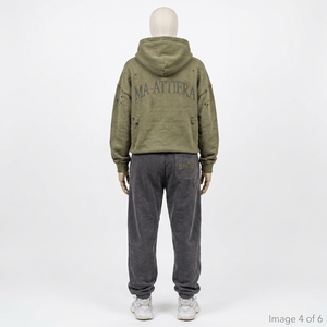 Survêtement streetwear personnalisé vert olive avec strass, sweat à capuche et pantalon large gris, vente en gros OEM - Product Image 3