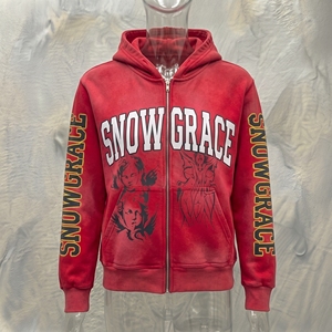 เสื้อฮู้ดดี้ผู้ชายแบบซิป ผ้าคอตตอนเทอร์รี่หนานุ่มพิเศษ 100% สำหรับฤดูหนาว ปักลาย ซิลค์สกรีน พิมพ์ลายดิจิตอล ย้อมสีพื้น ทำสีซีดแบบดิสเทรส - Product Image 3