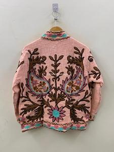 Veste en coton à col mandarin brodée à la main, style bohème, manches trois quarts, vêtements d'extérieur pour femmes adultes, printemps - Product Image 4