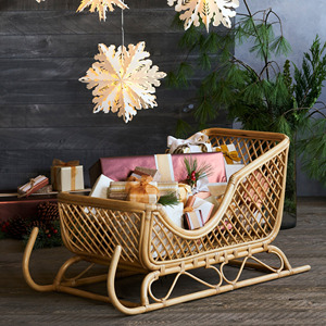 Rattan santa sleigh table top display centerpiece <b>christmas</b> ornaments hand-weaving decor sleighs - Product Image 2