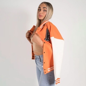 Premium High Quality Women's <b>Varsity</b> <b>Jacket</b> Letter A Embroidered Full Sleeve Crop Top Turn Down Collar Autumn Style - Product Image 3