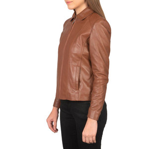 Veste Moto en Peau de Mouton Rose pour Femme, Col Revers, Fermeture Éclair, Tissée, Respirante, Détail Matelassé, Doublure en Fourrure d'Agneau, Printemps/Automne - Product Image 2