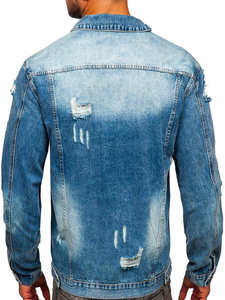 Veste en jean déchirée vintage bleu clair pour homme, coupe slim, style streetwear, décontractée, vente en gros - Product Image 3