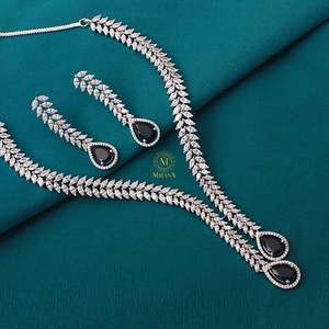 Kate V Line Sapphire Blue Bridal Jewelry Set with 18K Gold Plated Zircon Earrings - Product Image 2