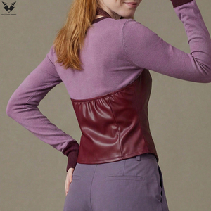 Chaleco de Cuero para Mujer 2026, Color Borgoña, Corte Entallado, Cuello en V, Nuevo, Cómodo, Duradero, Ligero, OEM, ODM - Product Image 2
