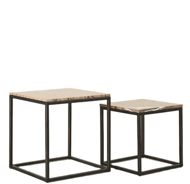 Furnitur rumah ruang tamu meja kopi bersarang kayu gelap dengan kaki logam Set 2 untuk ruang tamu Pusat teh