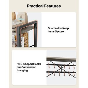 23.6-Inch <b>Kitchen</b> Bakers Rack with X-Shaped Support Bar & 12 S-Shaped Hooks Double-Layer Top <b>Kitchen</b> <b>Storage</b> Stand - Product Image 6