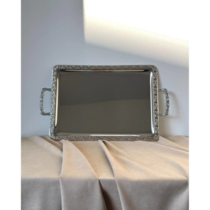 Plateau rectangulaire en acier inoxydable argenté, plateau de service décoratif, vaisselle pour la restauration, hôtel, restaurant, fournitures en gros - Product Image 1