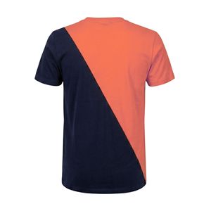 Camiseta de Dos Tonos con Corte Geométrico Diagonal, Color Durazno y Azul Marino en Contraste, Corte Cuadrado, Algodón Grueso, Estilo Urbano, Camisas Casuales para Hombre - Product Image 2