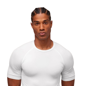 Camiseta de compresión para hombre, lista para enviar, cuello redondo, manga corta raglán, ajuste muscular, secado rápido, capa base para fitness, fabricante OEM personalizado - Product Image 3