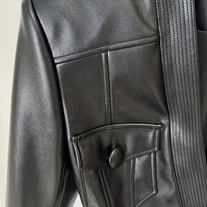 Wholesale Fashion Casual Ladies Coat Customized Faux <b>Leather</b> <b>Long</b> Sleeve Belted Detail Blazer <b>Jacket</b> for Women - Product Image 6