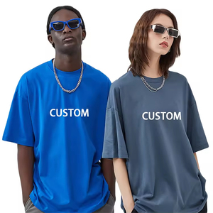 T-shirt à manches courtes surdimensionné avec impression de lettres personnalisées, col rond, coupe décontractée, bleu gris, 100% coton, impression sérigraphique - Product Image 1