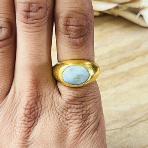 Trendy New Design Gold Plated <b>Ring</b> Chunky Larimar <b>Rings</b> Minimalist Brass Jewelry <b>Women</b> 18k Gold Boho <b>Signet</b> Style Wholesale/OEM - Product Image 5