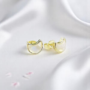 Pendientes de Plata de Ley 925 con Incrustaciones de Piedra Lunar Arcoíris Natural en Forma de Luna Creciente de 6x8 mm, Pendientes de Moda para Mujer - Product Image 6