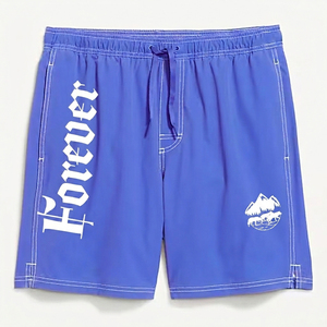 Forever Men's Blue Solid Board <b>Shorts</b> with Drawstring Waist Casual Style <b>Quick</b> <b>Dry</b> Nylon/Spandex - Product Image 1